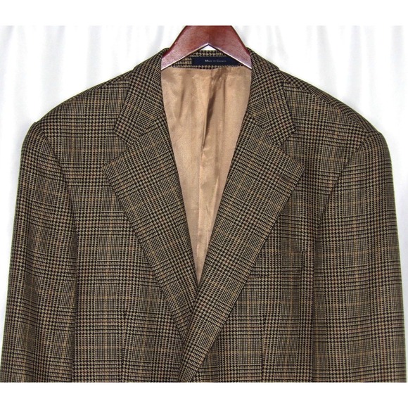 Ralph Lauren Silk/Wool 2 Button Houdstooth Plaid Blazer Sport Jacket Men's 44R - Picture 2 of 9